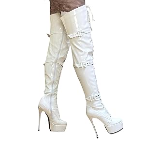 Amazon.com | Emfnzd Women's Sexy Thigh High Heels Cross Lace